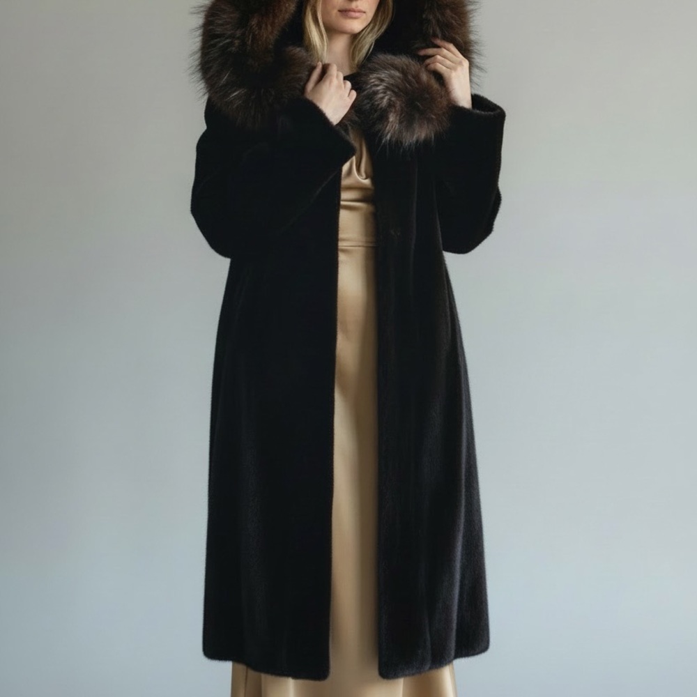 Elegant Black Fur-Trimmed Opera coat